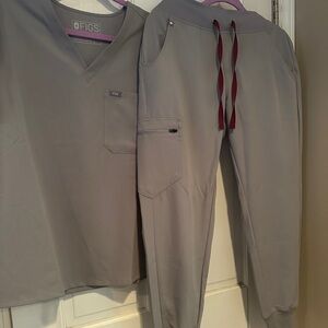 Figs set, Cement color with maroon ties, Like new!